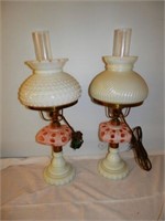 Pair of Cranberry Electrified Coin Dot lamps`