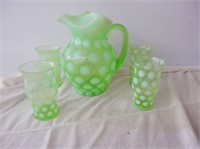 Group of 5 - Fenton Lime Green coin dot pitcher