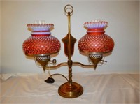 One-Cranberry Hobnail shades student lamp