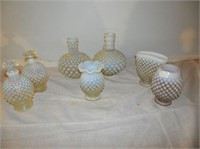 Group of 7 - White hobnail items