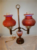 One-Unique Cranberry Hobnail Student Lamp