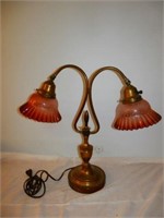 One-Cranberry etched design globes double lamp
