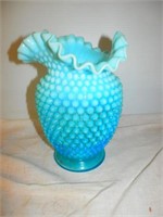 One-Fenton Blue Hobnail fluted vase 8" H