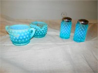 Group of 4 - Blue Hobnail-cream and sugar