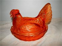 One-Pink tone glass Chicken on Nest dish