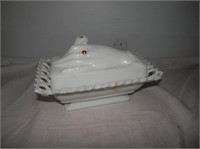 One-White Milk Glass Hand & Dove covered dish