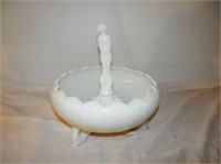 One-Fenton white 3 footed flower bowl with