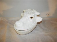 One-Lg MIlk glass cow head covered dish
