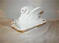 One lg. White milk glass Swan on covered dish nest