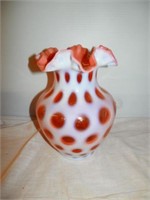 One-Fenton Coin Dot fluted vase 9" H