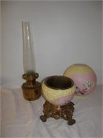 One-Antique yellow and pink Hurricane Type HP lamp