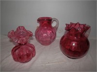 Group of 3 Cranberry Glass items