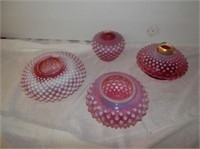 Group of 4 Cranberry Hobnail Lamp PARTS