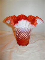 One-Tall Cranberry Hobnail fluted vase