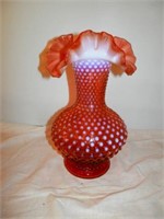 One 10 1/2" H Cranberry Hobnail Vase
