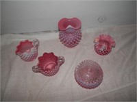 Group of 5 Cranberry Hobnail Items