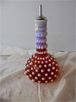 One - Cranberry Polka Dot Barber bottle 8" H