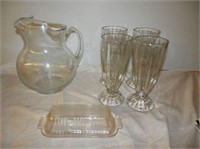 Group of 6-  4 Clear  Soda Fountain glasses 7 1/2H
