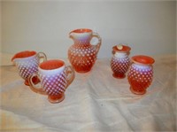 Group of 5 Cranberry Hobnail  Items