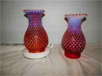 Group of 3 - 2 Cranberry Hobnail matching globes