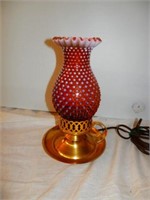 One Cranberry Hobnail Shade on brass base