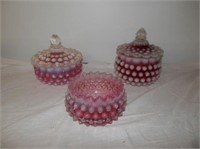 Group of 3 Cranberry Polka Dot with 2 lids