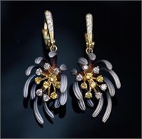 Natural Diamond & Sapphire 18Kt Gold Earrings