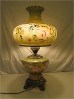 Antique Hand Painted Floral Milk Glass Parlor Lamp
