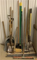 lot of Brooms, Shovels, Pick Axes, others