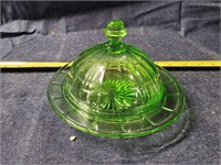 Antique green glass covered dish