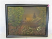 26 x 21 Framed Lake Scene in wood frame