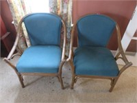 Pair Green and Rattan style chairs