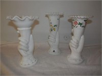 Group of 3 Fenton White hand Vases