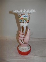 One-Ornate HP Fenton Hand Vase 10"H