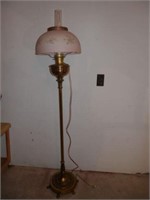 One - Floor Lamp -brass footed base w/HP Antique