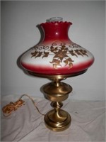 One-Brass Lamp w/Appliqued Gold Flowers & Leaf