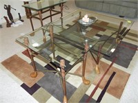 3 glass top tables with golf club legs