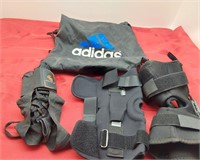 Leg Brace and Adidas Bag