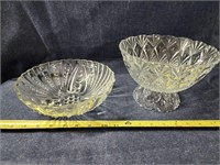 Oyster and pearl and cut glass pedestal bowls