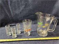 Corona pitcher beer glass and shot glasses