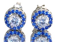 Brilliant White Topaz & Sapphire Halo Stud Earring