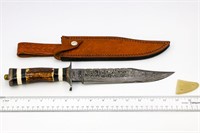 Marbles Damascus Bowie Knife w/ Leather Sheath