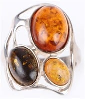 STERLING SILVER GENUINE AMBER UNISEX RING