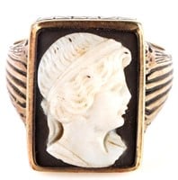 14K YELLOW GOLD BLACK ONYX CARVED CAMEO RING