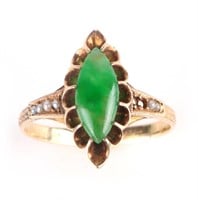 18K YELLOW GOLD NEPHRITE PEARL ANTIQUE RING