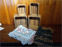 (4) Wood Crates, Longaberger and Throw