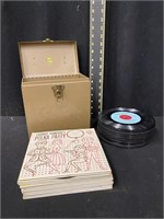 Vintage Record Box w/ 45 RPM Records