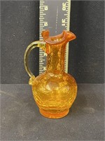 Vintage Miniature Orange Crackle Glass Pitcher