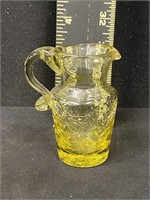 Vintage Miniature Yellow Crackle Glass Pitcher