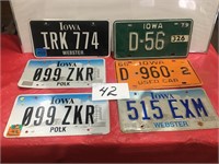 6 Iowa license plates- 2 Dealer